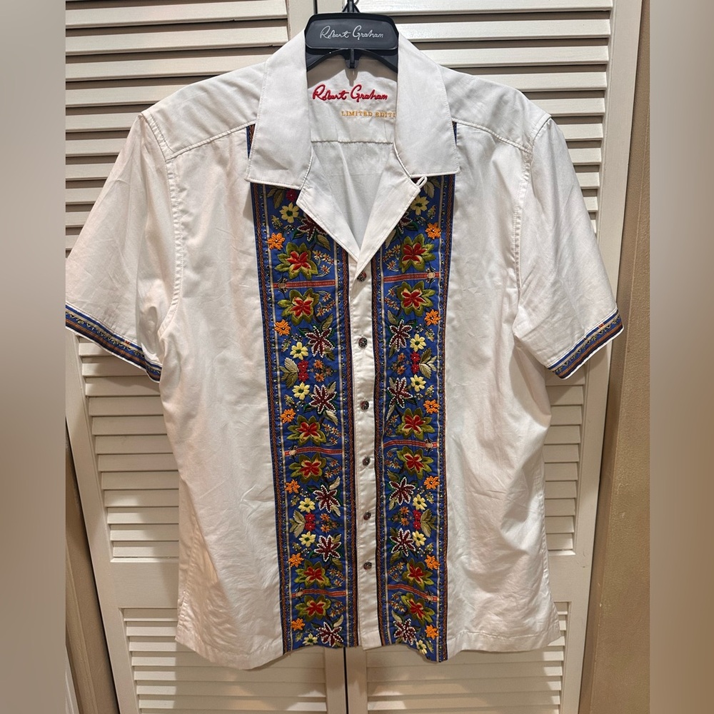 Robert Graham Get Lost On Island Time White Embroidered Men's Limited Shirt